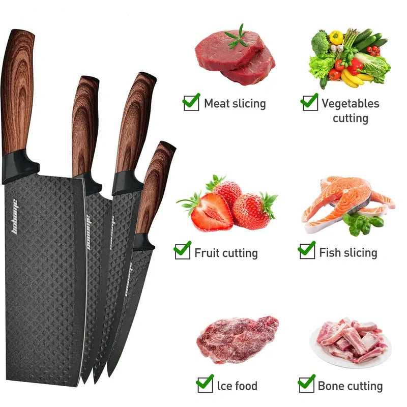 Knife Set with Gift Box, 6-Piece Kitchen Knife Set - Stainless Steel Ultra Sharp Chef Knife Set, Healthy Anti-Rust Coating, Anti-Rust Non-stick, Ergonomic Wood Grain Handle, Dishwasher Safe