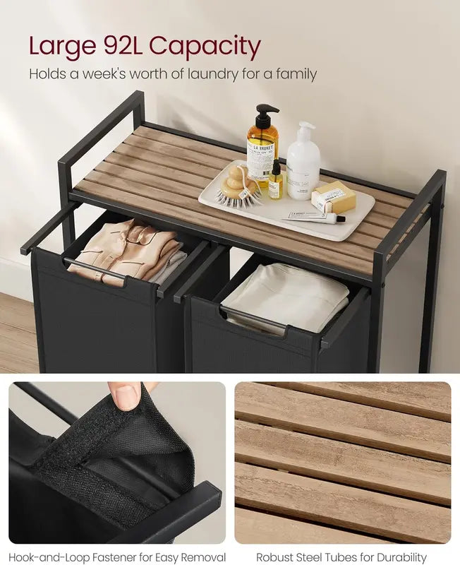 Laundry Basket with StorageShelf, 2/3-Compartment Laundry Hamper, Pull-Out and Removable Laundry Bags, LaundrySorter, Shelf, Metal Frame, 2 x 46L, 3 x 38L, LightOrganiser Plastic Adjustable Steel