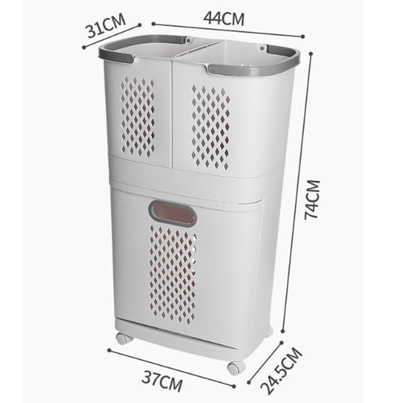 3 Section White Plastic LaundrySorter with Wheels Eco-Friendly RemovableBaskets Easy Rolling Hamper 4 Casters for EasyMovement