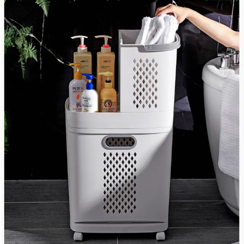 3 Section White Plastic LaundrySorter with Wheels Eco-Friendly RemovableBaskets Easy Rolling Hamper 4 Casters for EasyMovement
