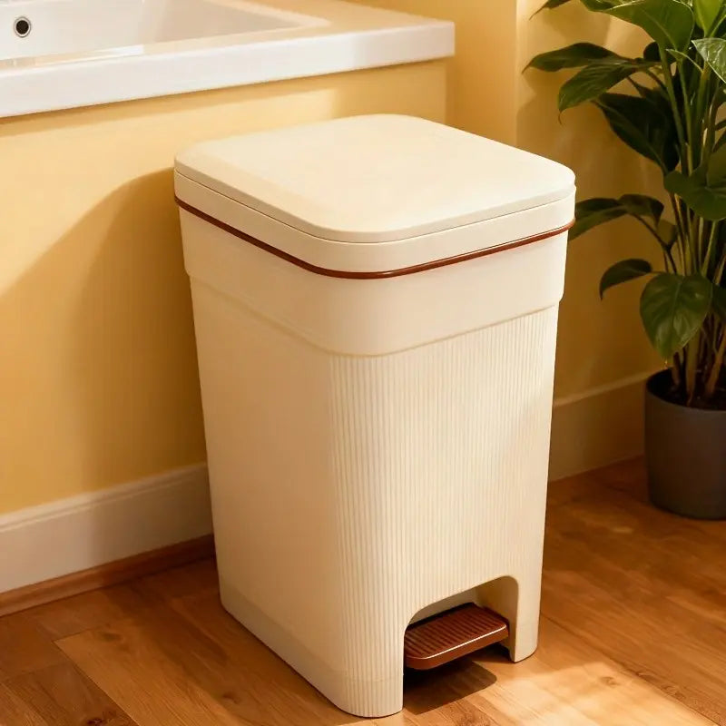Square Trash Can with Lid, Accents, Two Sizes Available, Fashionable Garbage Bin, Ideal for Kitchen, Bathroom, Bedroom, Home Office