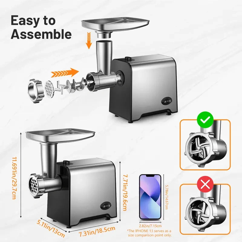Electric Meat Grinders, Sausage Stuffer Maker 450W(3000W Max) Food Grinder with Blade & 3 Plates,Tubes & Kubbe Kit,Stainless Steel Meat Mincer Machine Ground Beef/Pork Home Kitchen Appliances Slicer