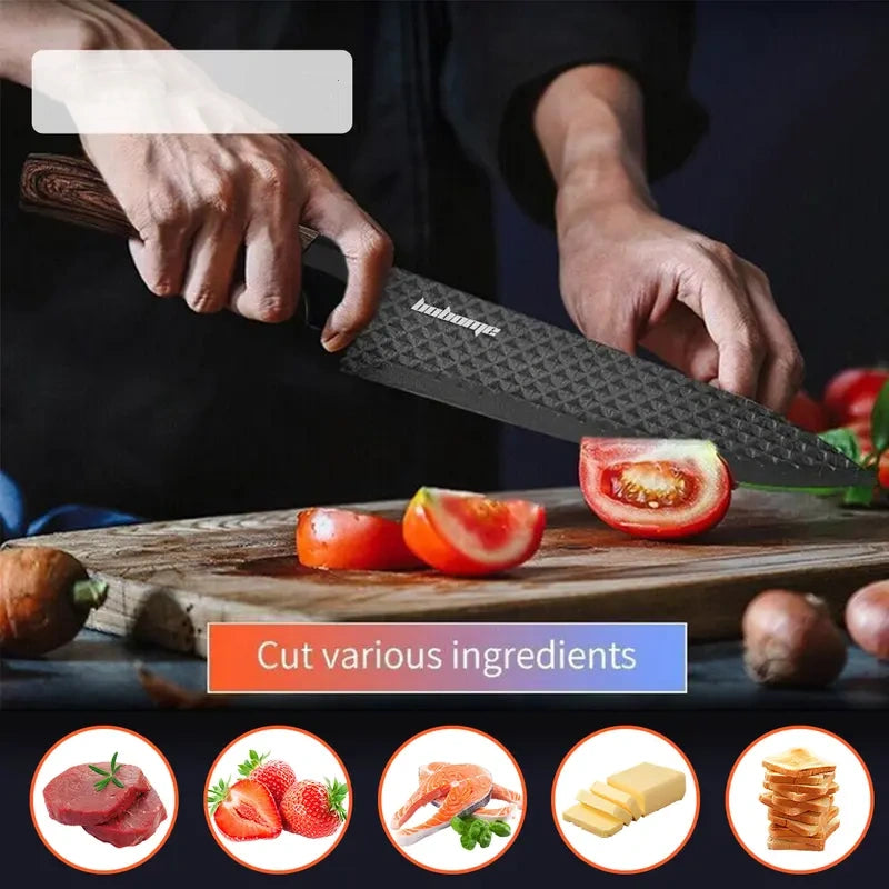 Knife Set with Gift Box, 6-Piece Kitchen Knife Set - Stainless Steel Ultra Sharp Chef Knife Set, Healthy Anti-Rust Coating, Anti-Rust Non-stick, Ergonomic Wood Grain Handle, Dishwasher Safe