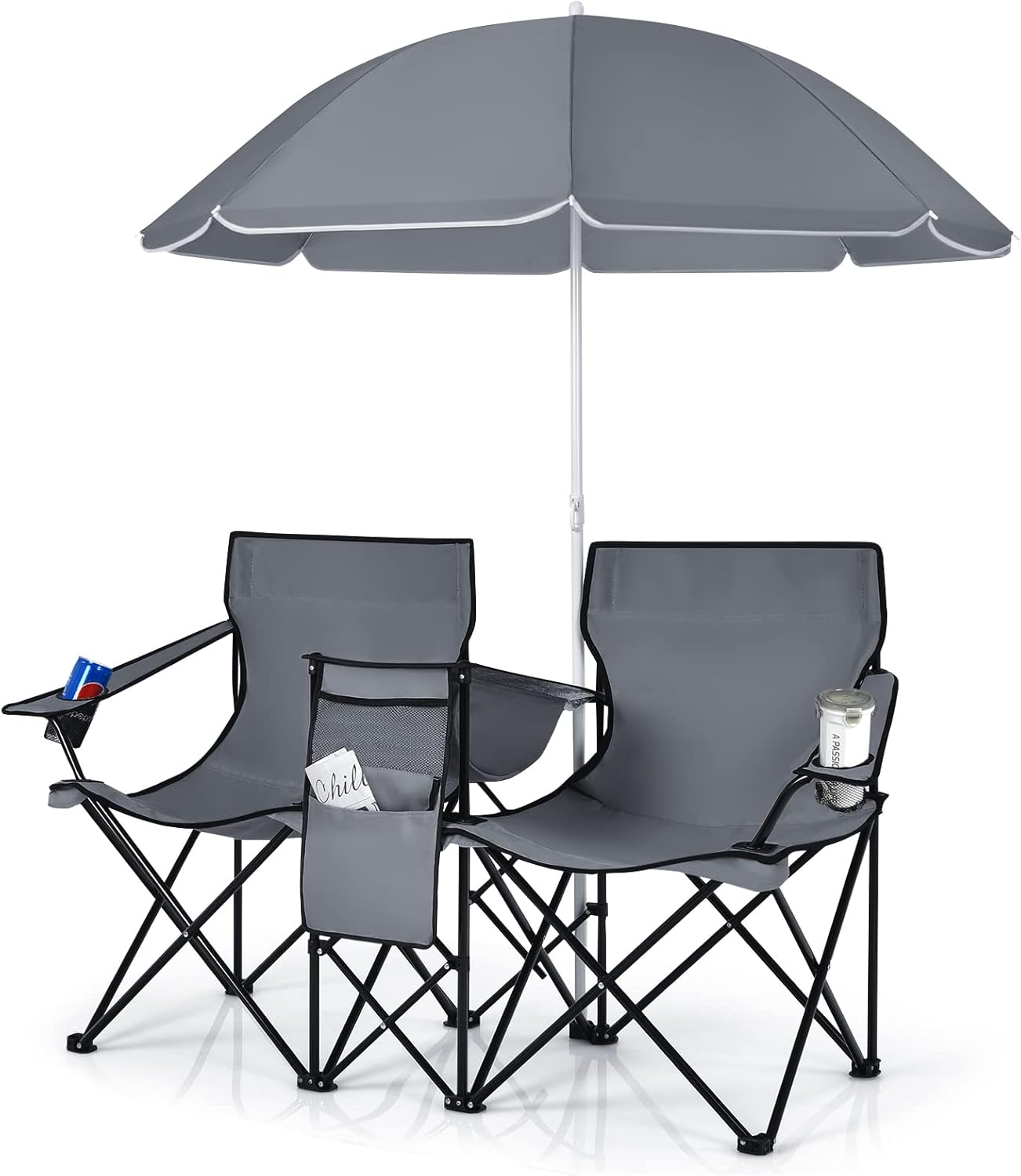 All-in-One Folding Picnic Set - Double Chair, Umbrella & Cooler 🏖️🍻