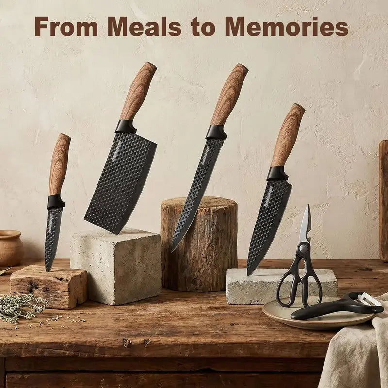 Knife Set with Gift Box, 6-Piece Kitchen Knife Set - Stainless Steel Ultra Sharp Chef Knife Set, Healthy Anti-Rust Coating, Anti-Rust Non-stick, Ergonomic Wood Grain Handle, Dishwasher Safe