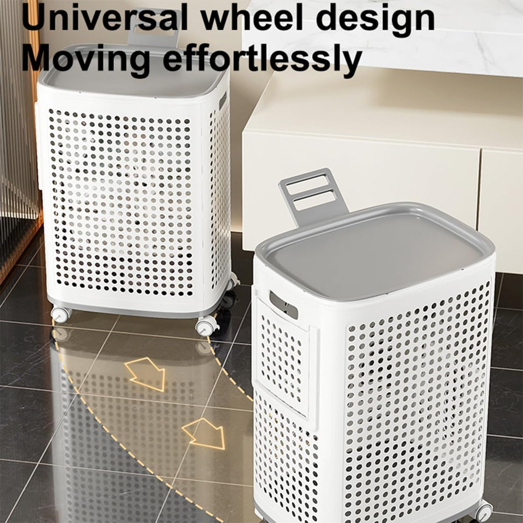 Rolling Laundry Station with Lid & Side Sorting Pockets 🧺✨