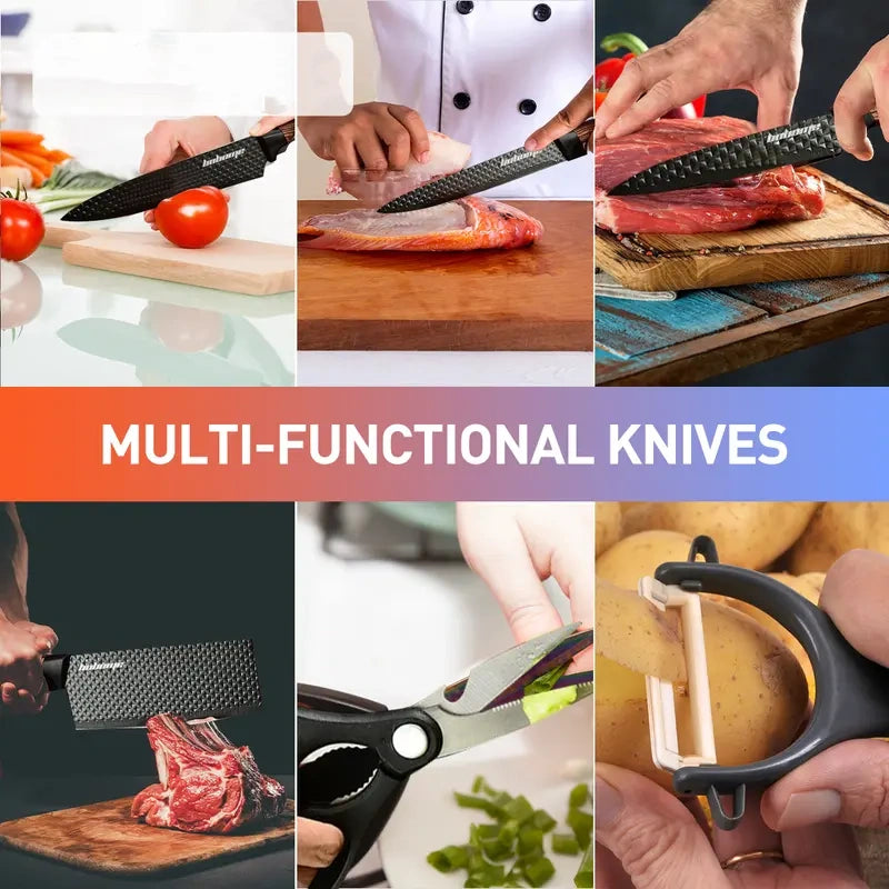 Knife Set with Gift Box, 6-Piece Kitchen Knife Set - Stainless Steel Ultra Sharp Chef Knife Set, Healthy Anti-Rust Coating, Anti-Rust Non-stick, Ergonomic Wood Grain Handle, Dishwasher Safe