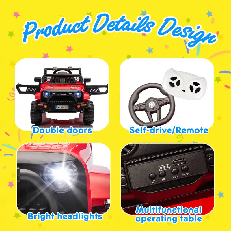 12V Kids Ride On Truck car W/Parents Control,2wd,Suspension System,Front Anti-Collision Bar Design,LED Headlights&Rear Reflective Stickers,Bluetooth,Music,USB,Soft Start&Stop Function For Kids 2-5., Toys For Kids, Kids Outdoor Play summerwins,Motorcycle