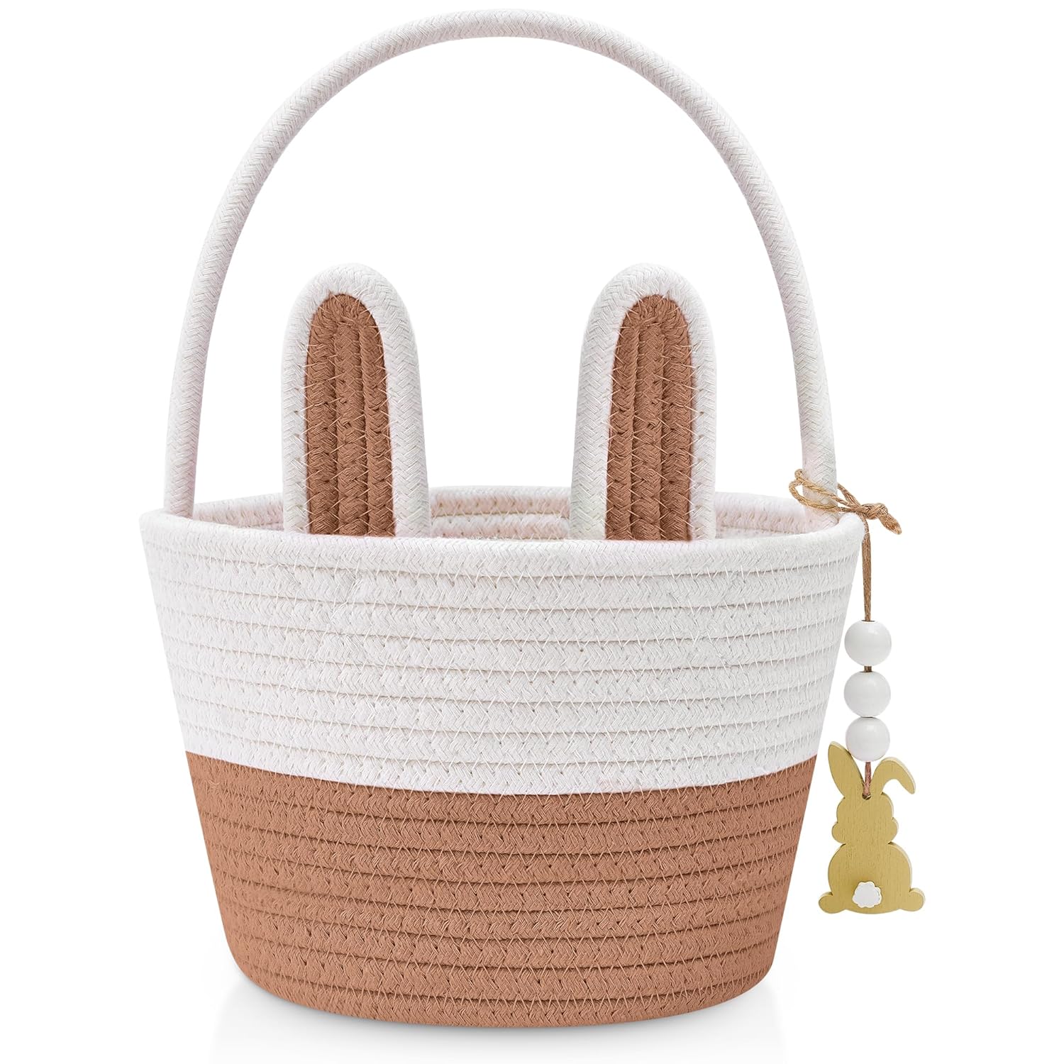 Easter Baskets for Kids, Blue Small Personalized Bunny Easter Basket Empty with Handle, Basket Tags, Woven Rope Egg Easter Baskets Gifts for Boys Girls Babies Toddler Infant, 8.7" x 6.9" x 6.3"