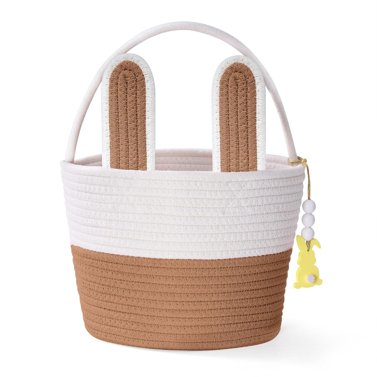 Easter Baskets for Kids, Blue Small Personalized Bunny Easter Basket Empty with Handle, Basket Tags, Woven Rope Egg Easter Baskets Gifts for Boys Girls Babies Toddler Infant, 8.7" x 6.9" x 6.3"