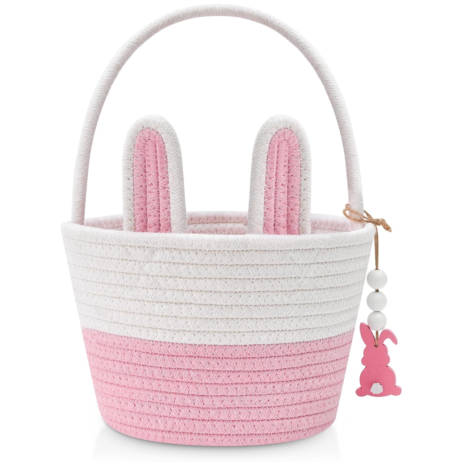 Easter Baskets for Kids, Blue Small Personalized Bunny Easter Basket Empty with Handle, Basket Tags, Woven Rope Egg Easter Baskets Gifts for Boys Girls Babies Toddler Infant, 8.7" x 6.9" x 6.3"