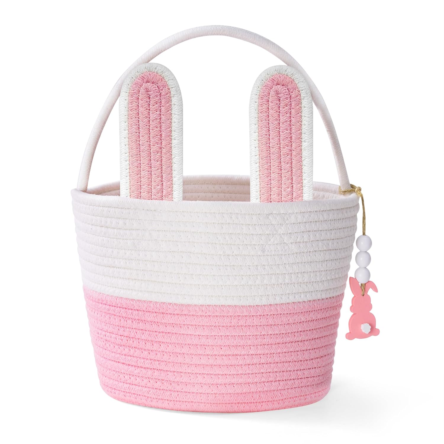 Easter Baskets for Kids, Blue Small Personalized Bunny Easter Basket Empty with Handle, Basket Tags, Woven Rope Egg Easter Baskets Gifts for Boys Girls Babies Toddler Infant, 8.7" x 6.9" x 6.3"