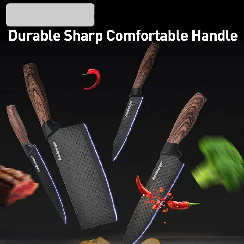 Knife Set with Gift Box, 6-Piece Kitchen Knife Set - Stainless Steel Ultra Sharp Chef Knife Set, Healthy Anti-Rust Coating, Anti-Rust Non-stick, Ergonomic Wood Grain Handle, Dishwasher Safe