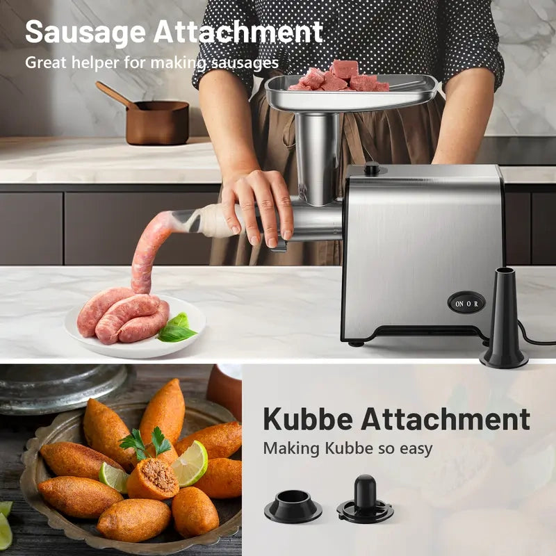 Electric Meat Grinders, Sausage Stuffer Maker 450W(3000W Max) Food Grinder with Blade & 3 Plates,Tubes & Kubbe Kit,Stainless Steel Meat Mincer Machine Ground Beef/Pork Home Kitchen Appliances Slicer