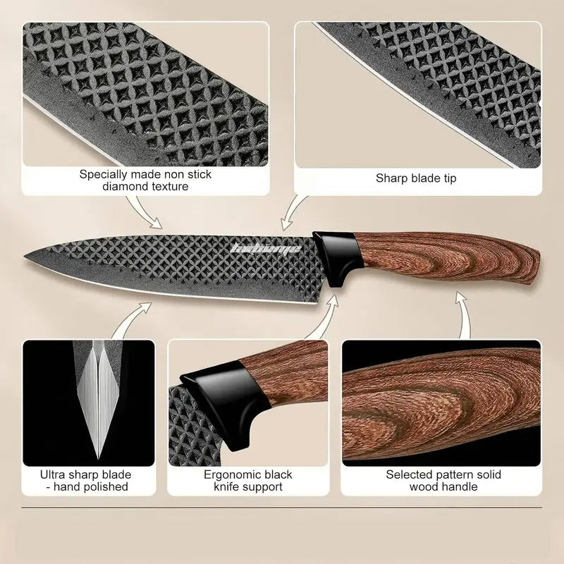 Knife Set with Gift Box, 6-Piece Kitchen Knife Set - Stainless Steel Ultra Sharp Chef Knife Set, Healthy Anti-Rust Coating, Anti-Rust Non-stick, Ergonomic Wood Grain Handle, Dishwasher Safe