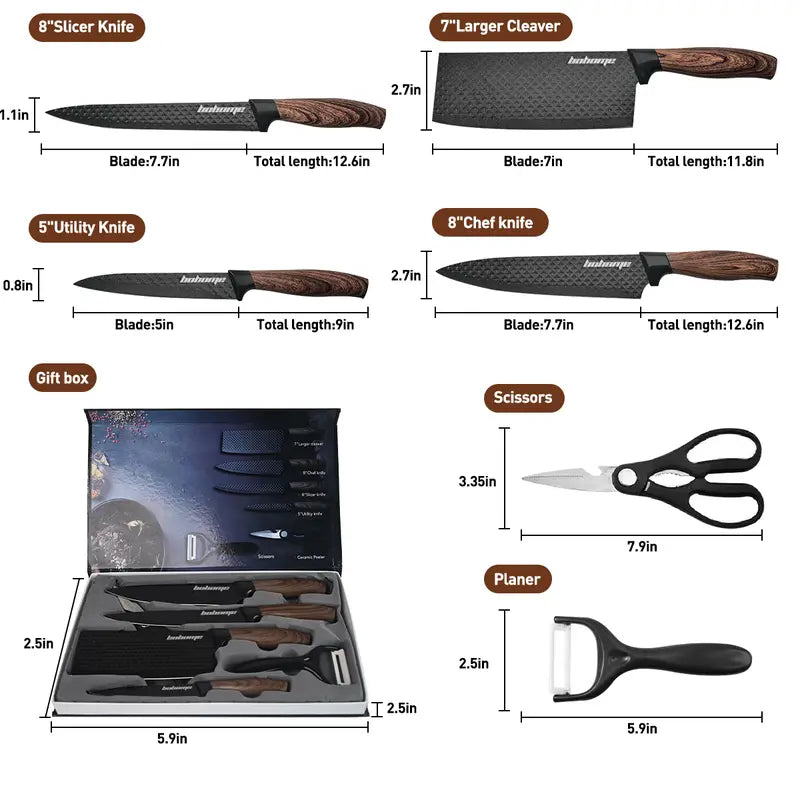 Knife Set with Gift Box, 6-Piece Kitchen Knife Set - Stainless Steel Ultra Sharp Chef Knife Set, Healthy Anti-Rust Coating, Anti-Rust Non-stick, Ergonomic Wood Grain Handle, Dishwasher Safe