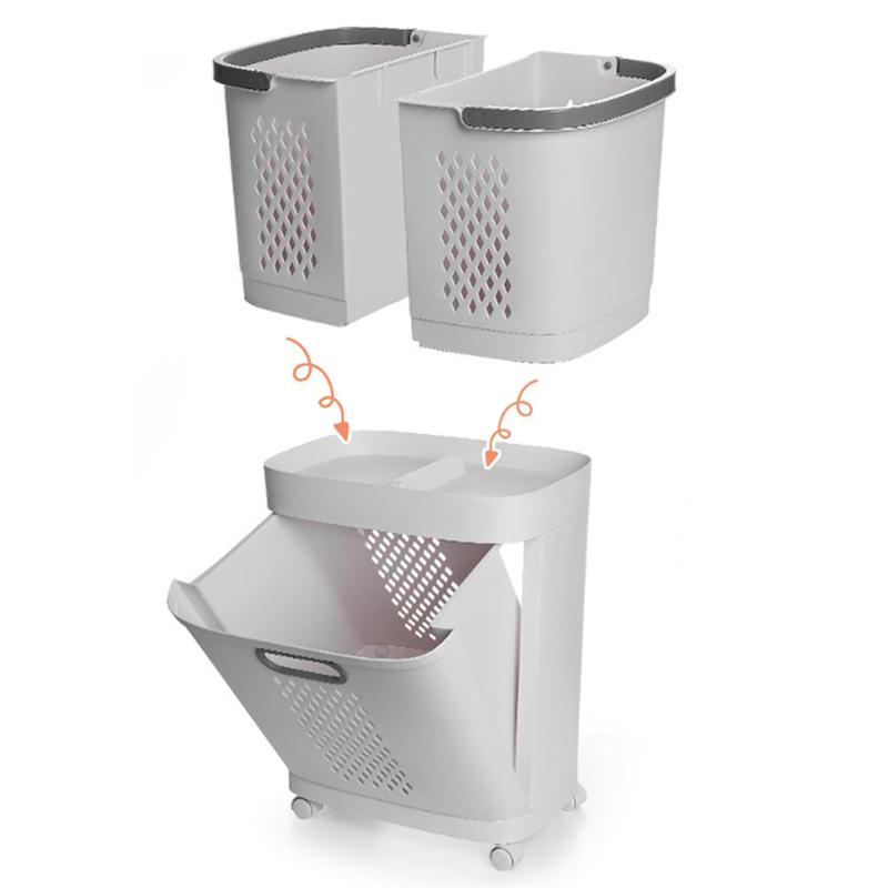 3 Section White Plastic LaundrySorter with Wheels Eco-Friendly RemovableBaskets Easy Rolling Hamper 4 Casters for EasyMovement
