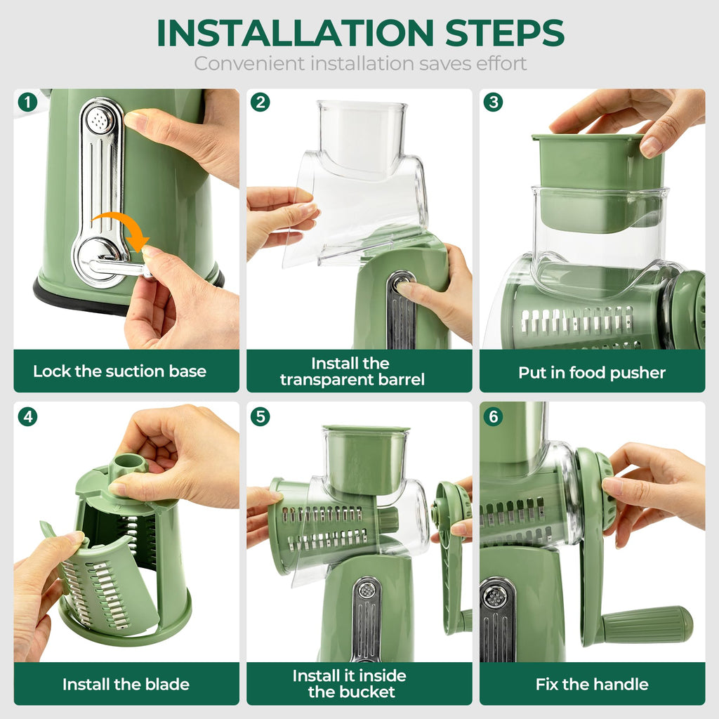 5-in-1 Rotary Drum Grater | Cheese & Vegetable Slicer 🥗